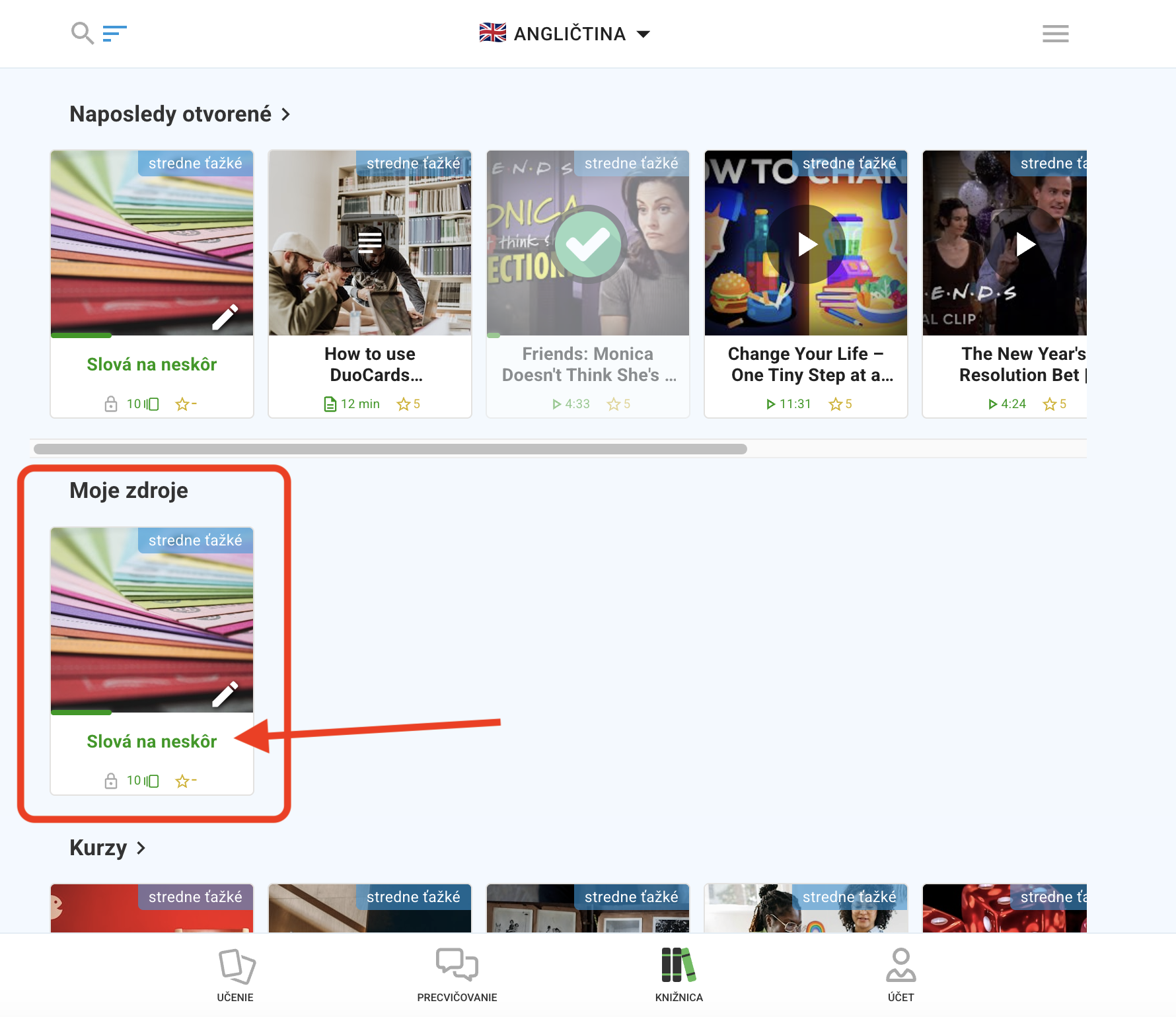 DuoCards — výber sady „Slová na neskôr