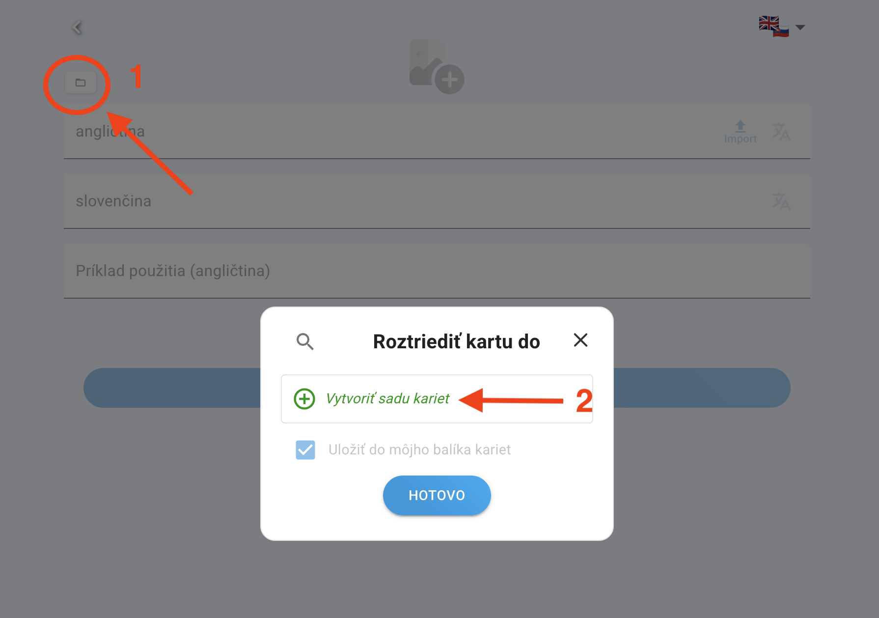Workaround krok 1 — ikona priečinka pri pridávaní kartičky