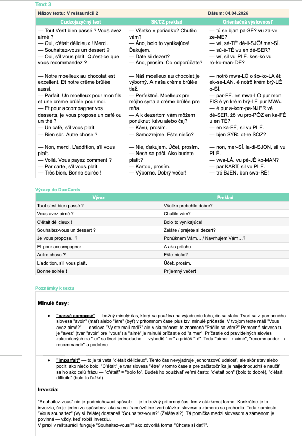 Reálny Zápisník od testerky — text, spätné preklady, výrazy do DuoCards a gramatické poznámky