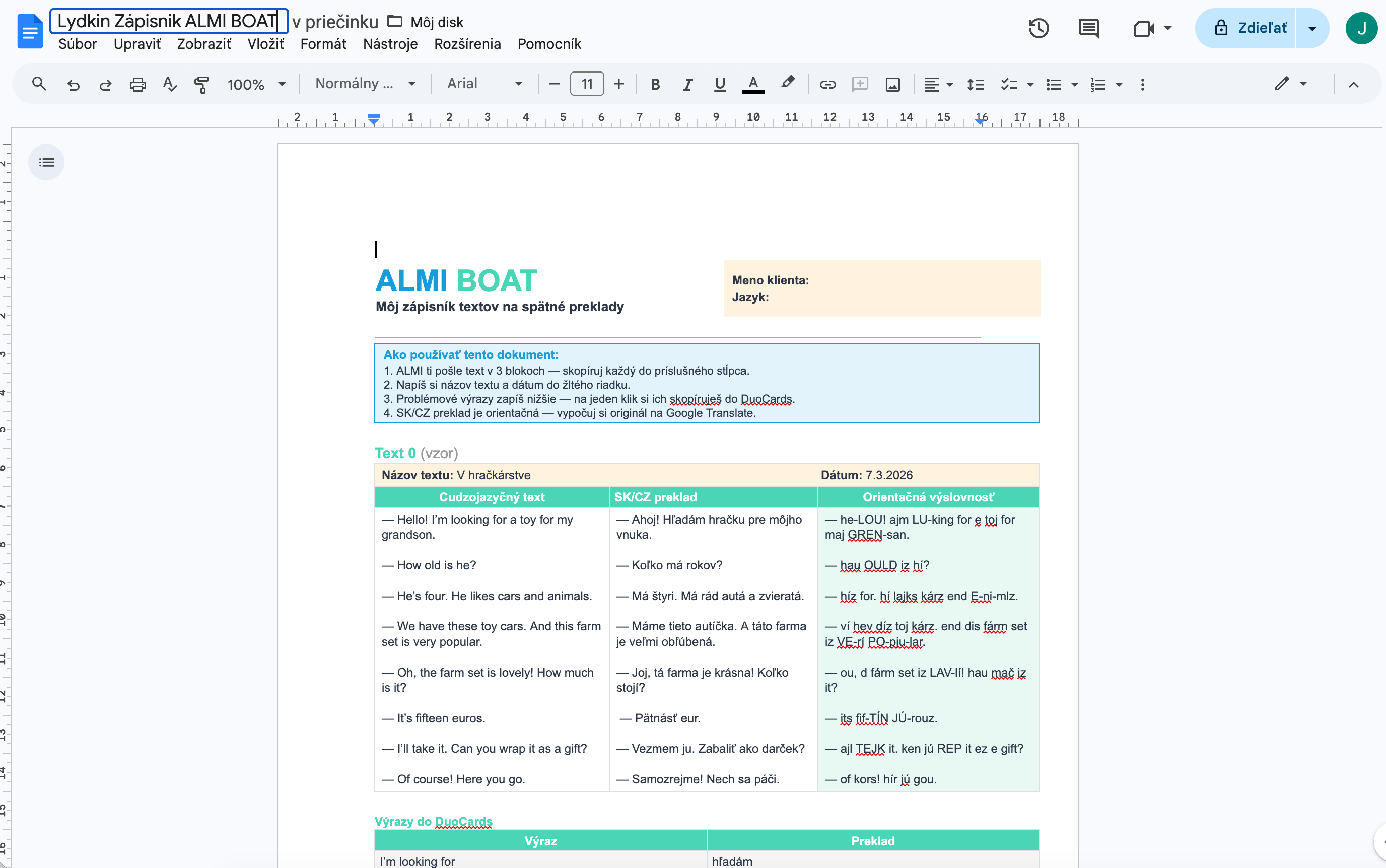 Google Docs — premenovanie zápisníka kliknutím na názov hore vľavo