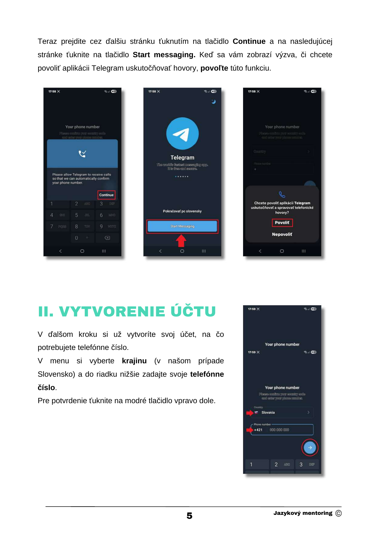 Start Messaging a telefónne číslo