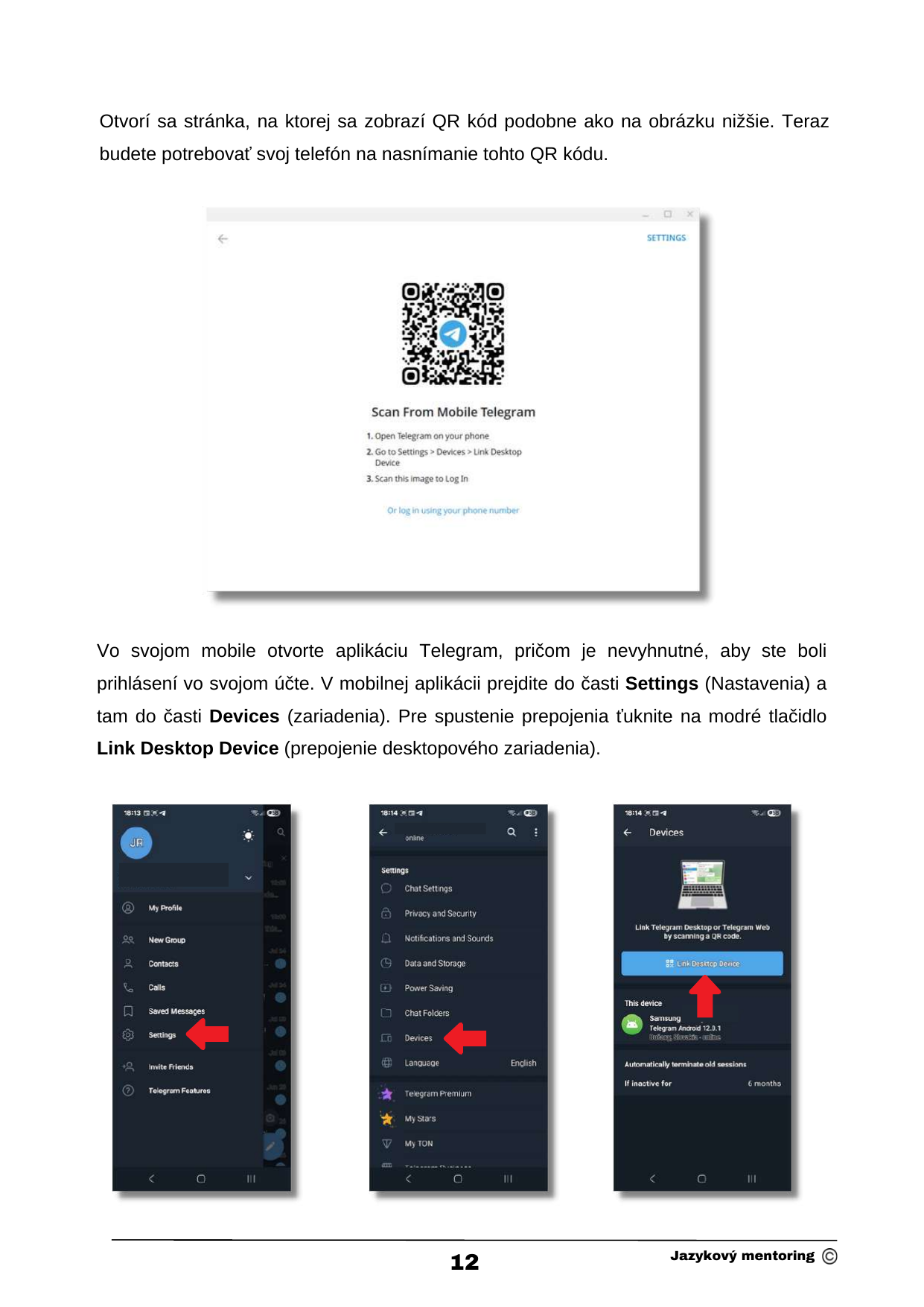 QR kód a nastavenia na mobile