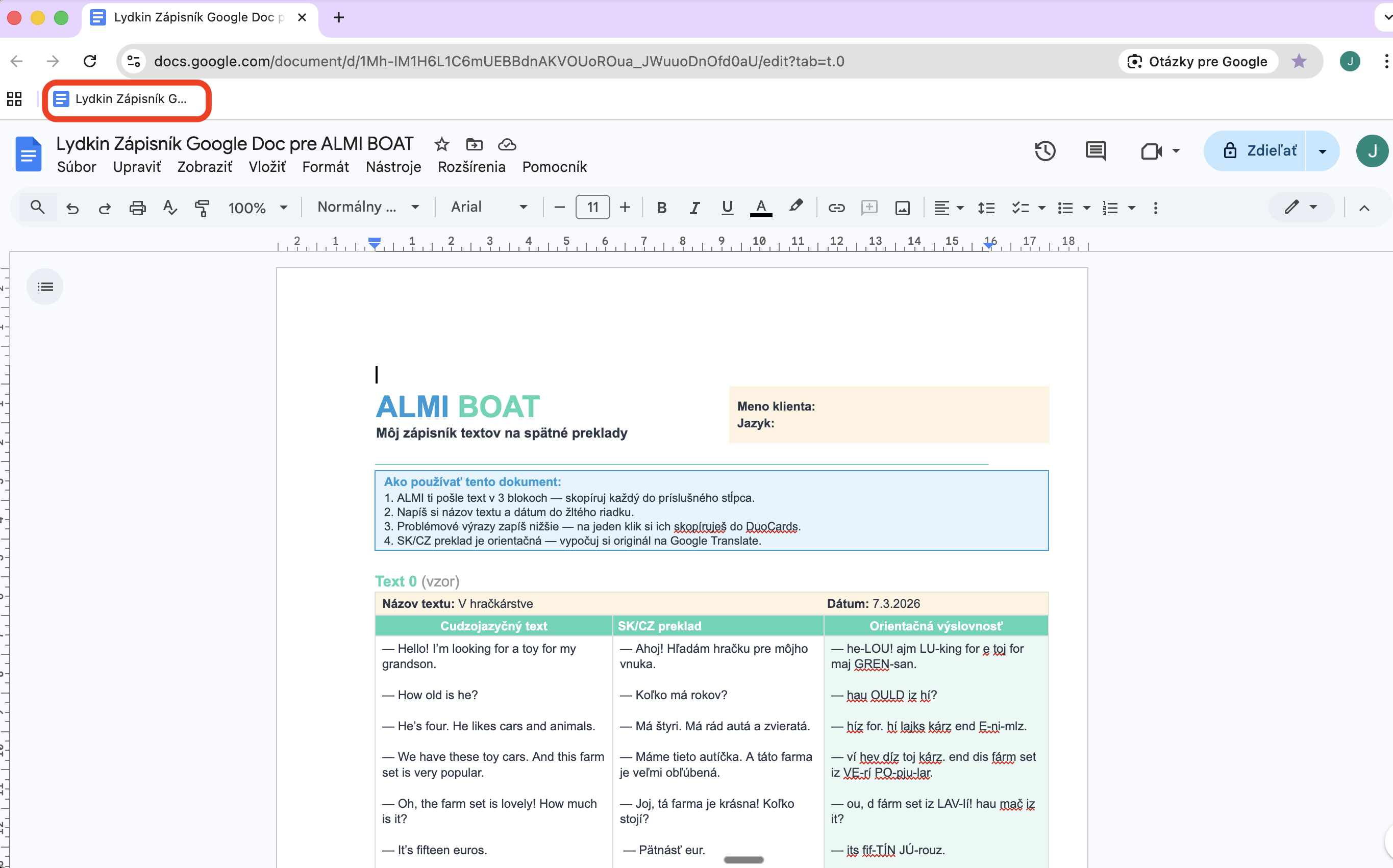Pridanie záložky — krok 3